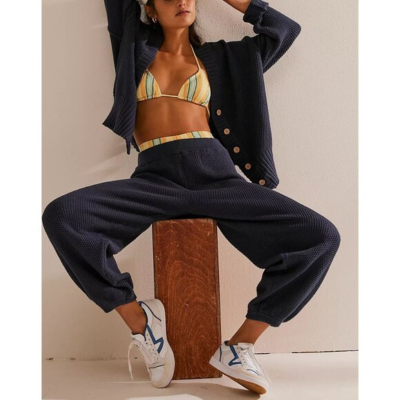 Free People Navy Knit Pants & Cardigan Set - Picture 6 of 13